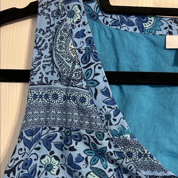 J. JILL Small Petite Sleeveless Blue Paisley Maxi Dress Floral Lined V-Neck - Picture 4 of 13